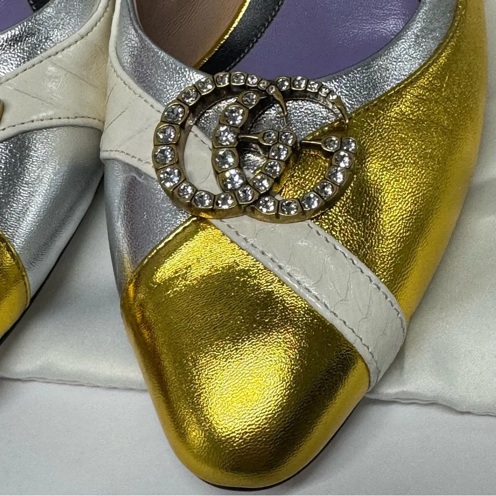💎SALE $1200 GUCCI CRYSTAL GG WAXEL HEELS - Picture 4 of 14